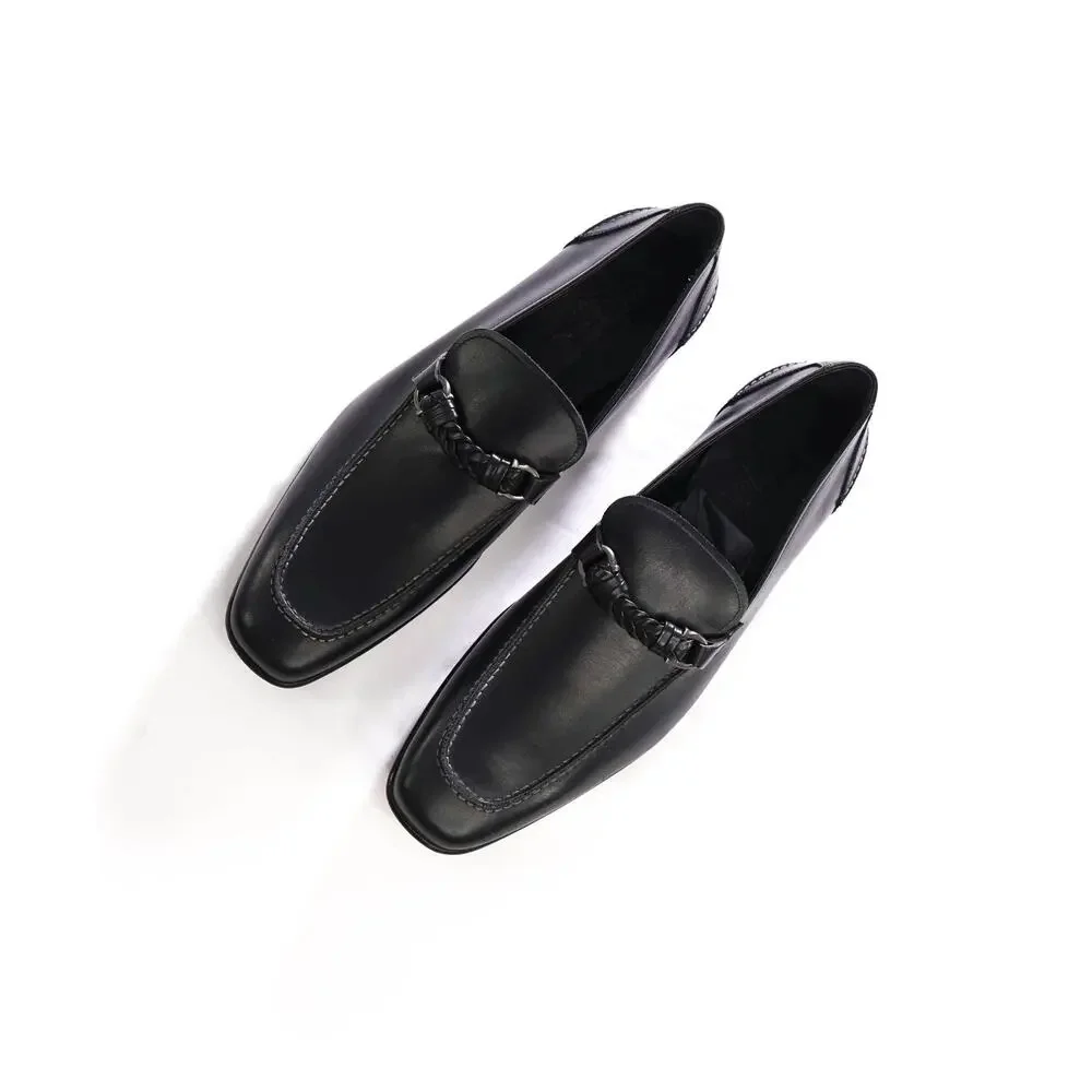$850 FERRAGAMO - NELLY Black Leather Braided Loafers - 12 D